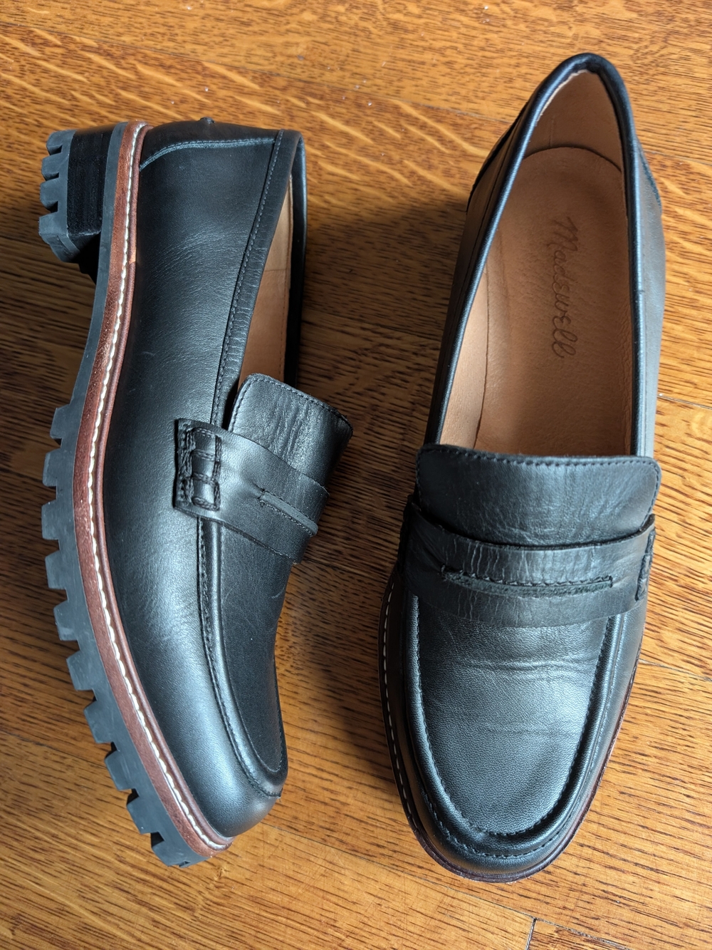 Madewell Black Leather Lug-Sole Penny Loafers Women's Size 7.5